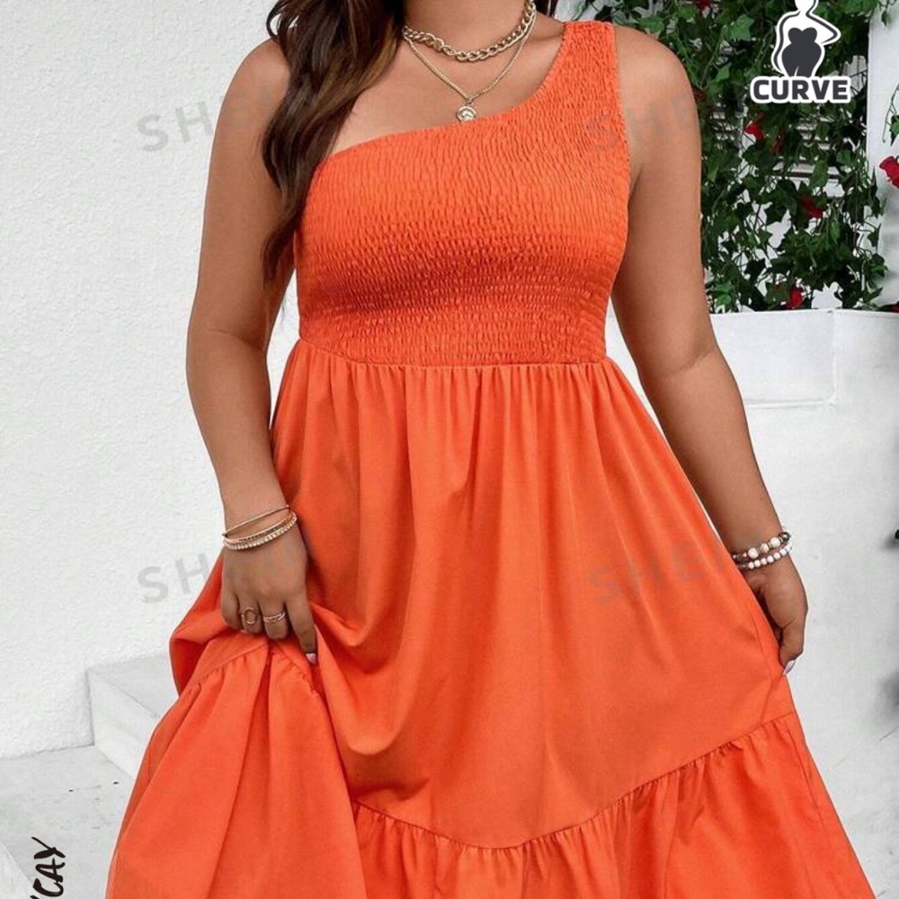 SHEIN Orange One Shoulder Dress